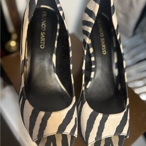 Franco Sarto Zebra Print Heels in Black and Cream